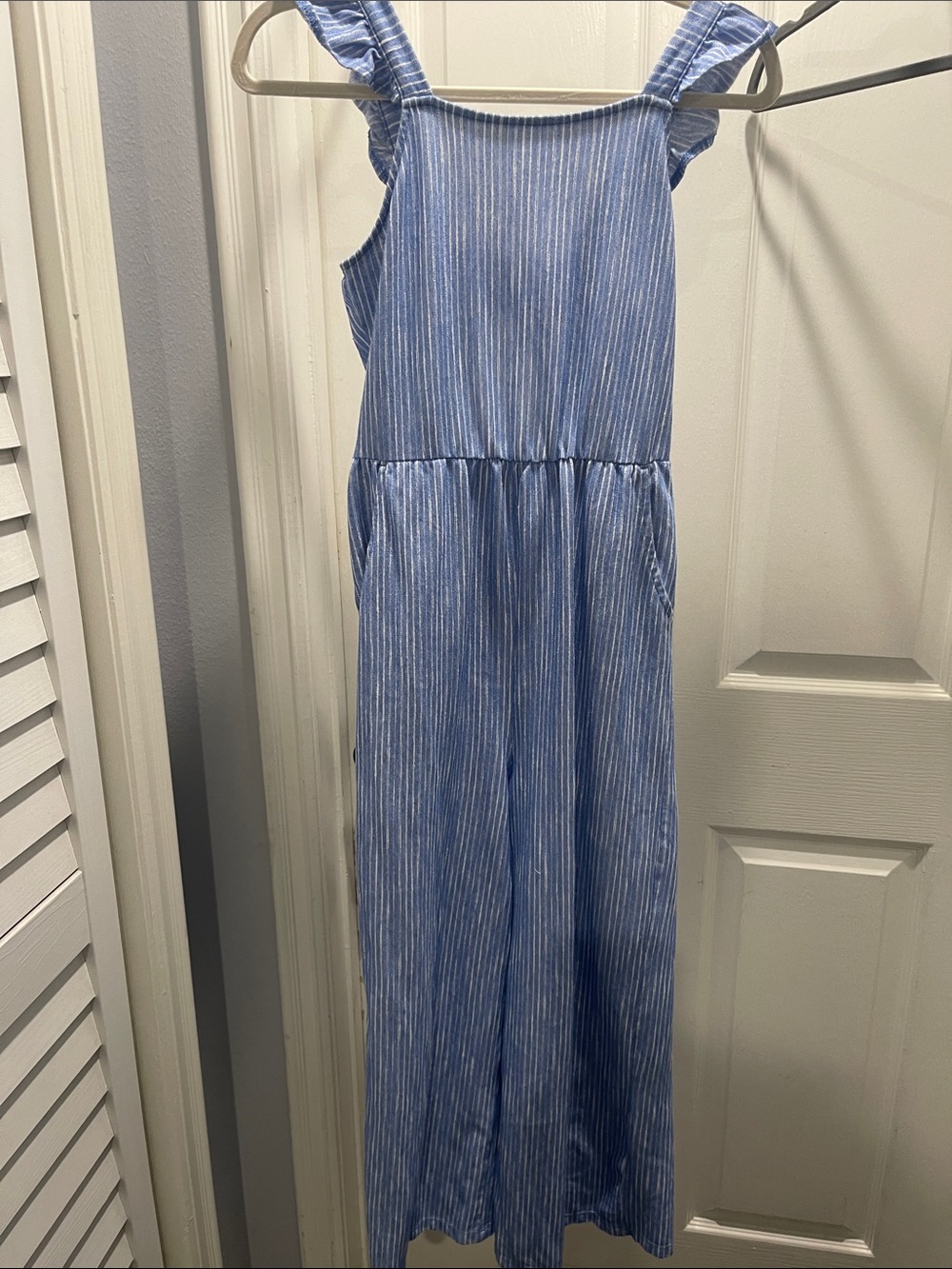Girls Blue Striped Sleeveless Jumpsuit Dress